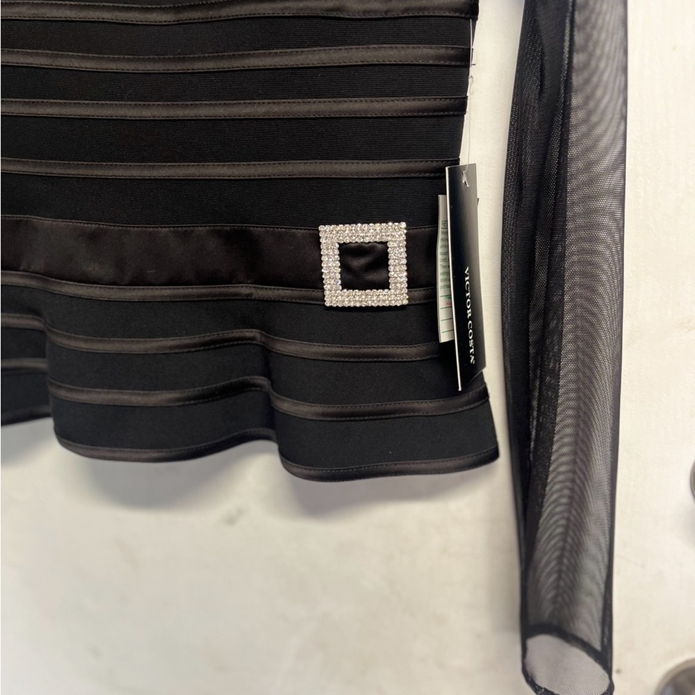 Victor Costa Black Sheer Rhinestone Fitted Top 6